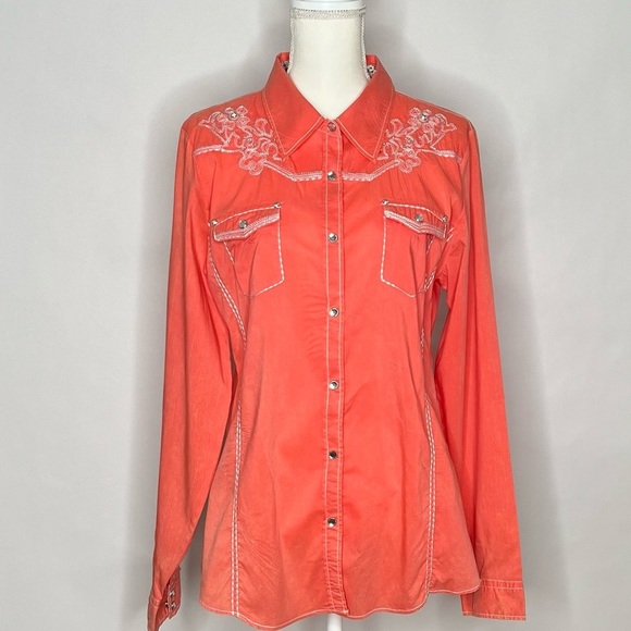 Cowgirl Legends Size XL Orange Bling Showring Ready Snap Front Saddle Stitching - Picture 1 of 11